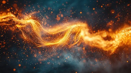 Fiery energy flow, dark background, abstract art, website banner