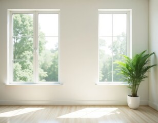 Wall Mural - Bright Room with Two Windows and a Large Plant