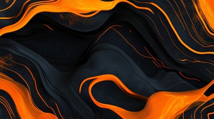 Poster - Abstract Flowing Orange and Black Background with Smooth Curves