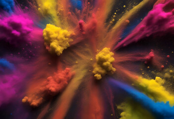 Wall Mural - colorful concept holi wide explosion black dark party powder color peace panorama beautiful paint rg