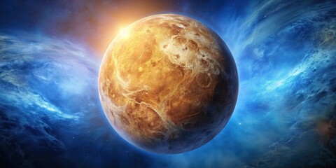 Wall Mural - a planetary body illuminated by a distant star, surrounded by nebulous clouds in deep space