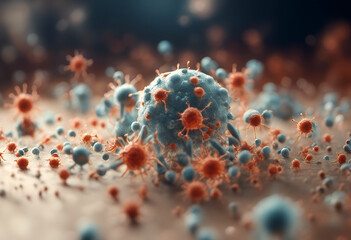 Poster - immune defense viruses humans covid 19 system shield bacterias coronavirus protection fights human medicine microbiology pandemic purple science virology virus abstract alert art background biology