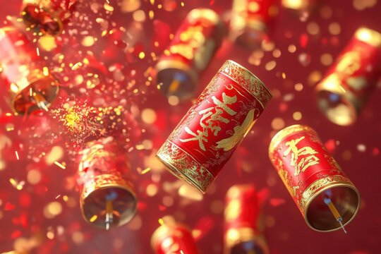 Chinese New Year Firecrackers Illustration. 3D Rendering