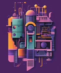 Poster - Colorful Abstract Composition of Retro Futurism in Digital Art