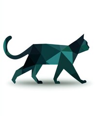 Poster - Modern Geometric Cat Silhouette with Polygonal Shapes in Green