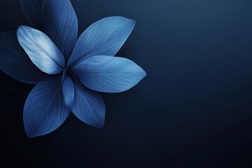 Poster - Blue leaves on dark background, top view.
