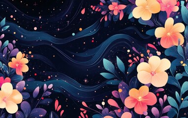 Poster - Vibrant Floral Design with Colorful Flowers and Dark Background