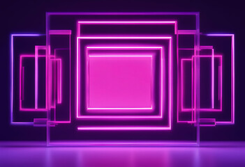 Wall Mural - color background pink frame square blue purple illustration gradient isolated electric neon transparent style glow glowing aglow illuminated shine bright light fluorescent signboard geometric