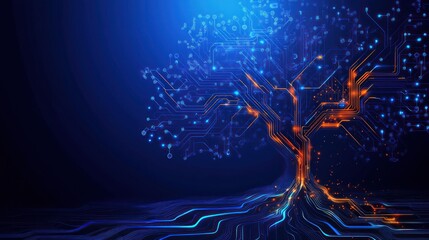 Glowing Circuit Tree, Digital Growth, Abstract Background, Tech Concept