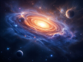 Wall Mural - Vibrant galaxy spirals majestically showcasing cosmic gas and distant planets in deep space