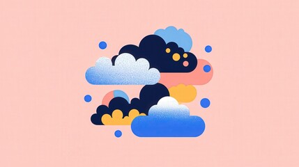Poster - Colorful cloud illustration on a pastel pink background design