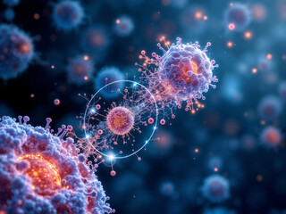 Wall Mural - viruses are floating showcasing complex molecular structure in a microscopic environment with detail