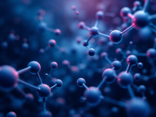 Wall Mural - molecules connect forming structures in a blue and pink scientific environment showing atoms