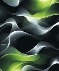 Poster - Abstract Flowing Waves in Green and Gray on Dark Background