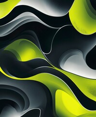 Poster - Abstract Wave Pattern in Shades of Black and Green with Smooth Flow