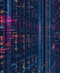 Poster - Abstract Digital Landscape with Colorful Night Lights and Grids