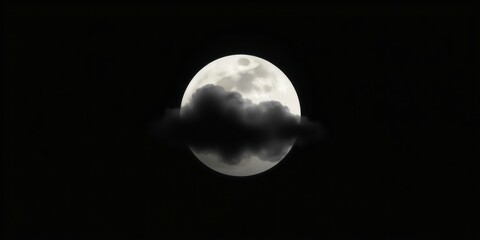 Wall Mural - A full moon partially obscured by clouds in a dark night sky
