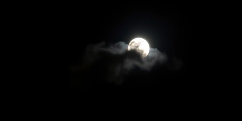 Wall Mural - A full moon partially obscured by clouds in a dark night sky