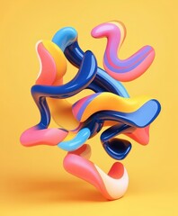 Poster - Colorful Abstract Shapes in Dynamic Composition on Yellow Background