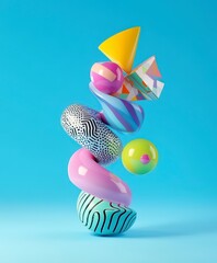 Poster - Vibrant Abstract Composition of Colorful Geometric Shapes in Balance