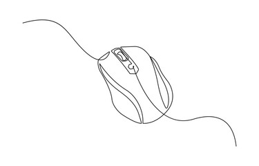 Fototapete - Computer mouse continuous one line drawing, Continuous single line drawing of computer mouse icon, Vector illustration.