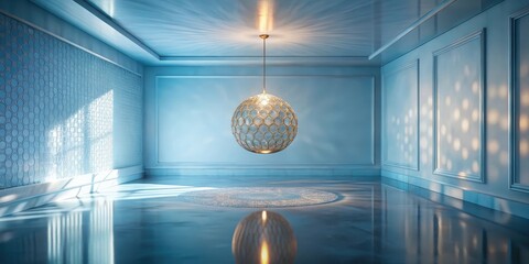 Wall Mural - Serene Interior Design Elegant Room with Ornate Pendant Light and Reflective Floor
