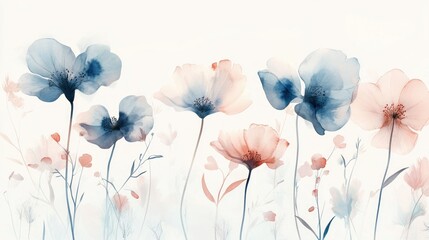 Wall Mural - Watercolor poppies, field, serenity, pastel, floral design, home decor