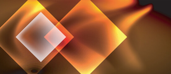 Poster - Glass squares with neon shiny light abstract background