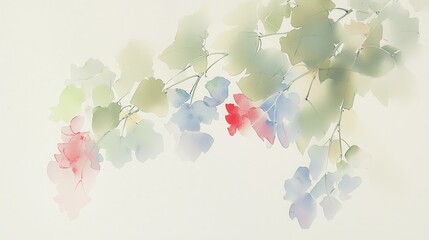 Poster - Soft Watercolor Leaves and Blooms in Pastel Shades