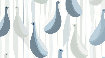 Poster - Abstract Pattern with Stylized Birds in Soft Tones and Light Background