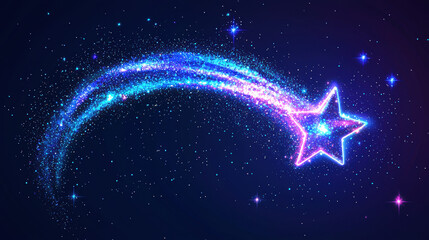 Wall Mural - a starry sky with a shooting star on sky neon colors