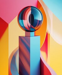 Poster - Abstract geometric composition with colorful shapes and sphere