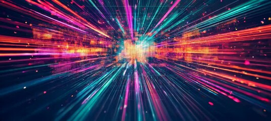 Fototapete - Time travel on virtual space spark burst backdrop. Generative AI technology.	
