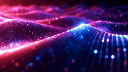 Fototapete - Neon waveforms in motion: vibrant digital landscape with dynamic light patterns