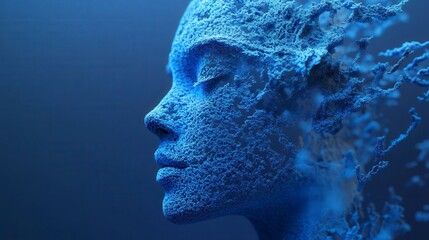 Poster - Ethereal Blue Portrait of a Woman with Fluid Expression and Textures