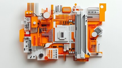 Poster - Abstract Technology Background with Orange and White Circuit Design