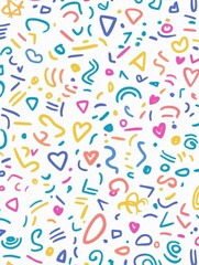 Poster - Colorful Abstract Shapes and Lines on White Background Pattern