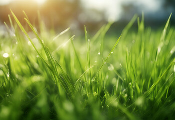 Wall Mural - macro natural grass green bright background sunlight image juicy young morning summer beautiful spring beauty bokeh abstract backcloth closeup colours concept day environment field flora foliage