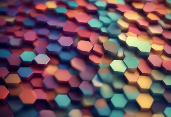 Poster - colourful background hexagon abstract shape geometric illustration soft focus bokeh warm tones concept creativity full frame glowing grainy horizontal illuminated nobody pastel pattern polyhedron