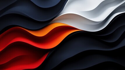Poster - Fluid Abstract Waves in Black, White, Orange, and Red Tones