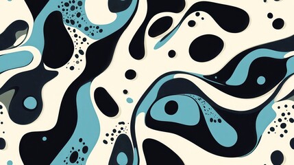 Poster - Abstract Fluid Art in Black and Teal Organic Curves and Shapes