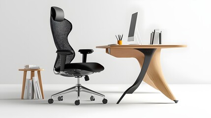 Poster - Sophisticated and ergonomic mesh office chair with a sleek  minimalist black and white design  perfect for modern  productive workspaces  The adjustable  comfortable chair features a sturdy frame