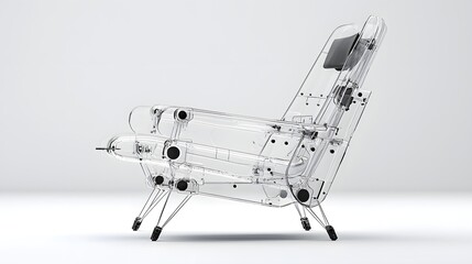 Poster - Transparent acrylic chair with a sleek futuristic design on a clean white studio background  This innovative modern furniture piece showcases a minimalist