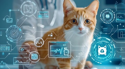Poster - Veterinary Doctor Reviewing Digital Pet Health Chart on Futuristic Interface  Innovative technology in animal care and medical diagnostics for modern veterinary practice