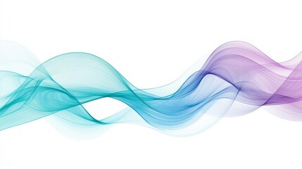 Poster - Elegant Flowing Waves in Soft Aqua and Purple Tones on White Background