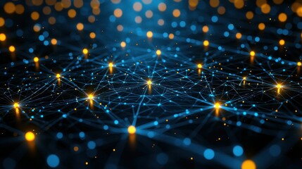Global network connection, digital nodes, glowing lights, abstract background, tech concept