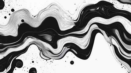 Poster - Abstract Black and White Fluid Art with Dynamic Wavy Patterns