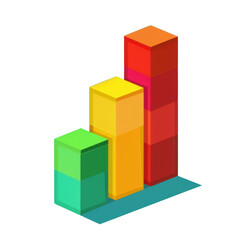 Poster - 3D bar graph representing growth with colorful blocks in green, yellow, and red. This vibrant illustration symbolizes progress and data analysis in modern style