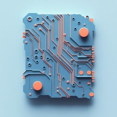 Poster - Abstract Circuit Board Design in Blue and Orange Color Scheme