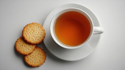 Wall Mural - Tea, biscuits, white background, overhead shot, breakfast